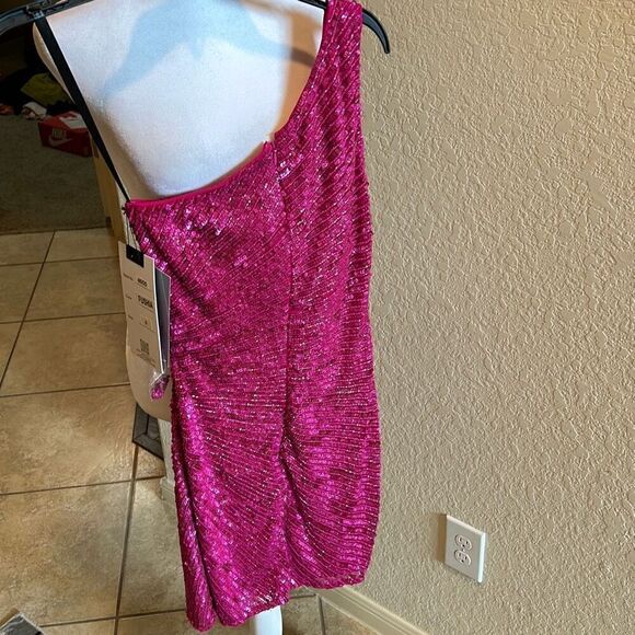 Primavera Couture Women's 0 One Shoulder Pink Sequin Mini Dress Barbiecore New - Picture 10 of 13